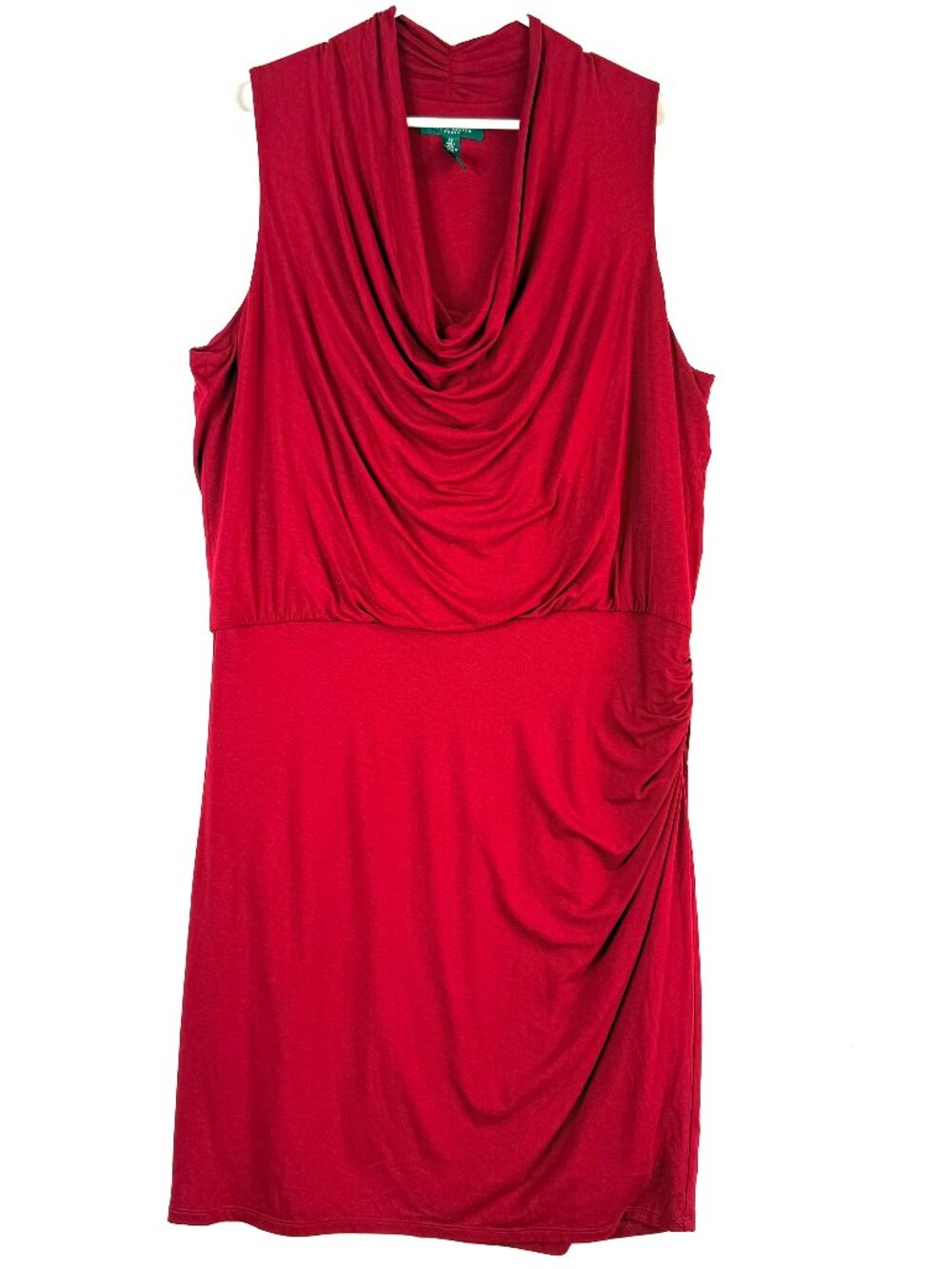LAUREN RALPH LAUREN Ruched Cowl Neck Sleeveless Stretch Jersey Blouson Dress 16